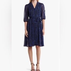 Nanette Lepore Medeline Clip Jacquard Dress in blue with an abstract dot print
